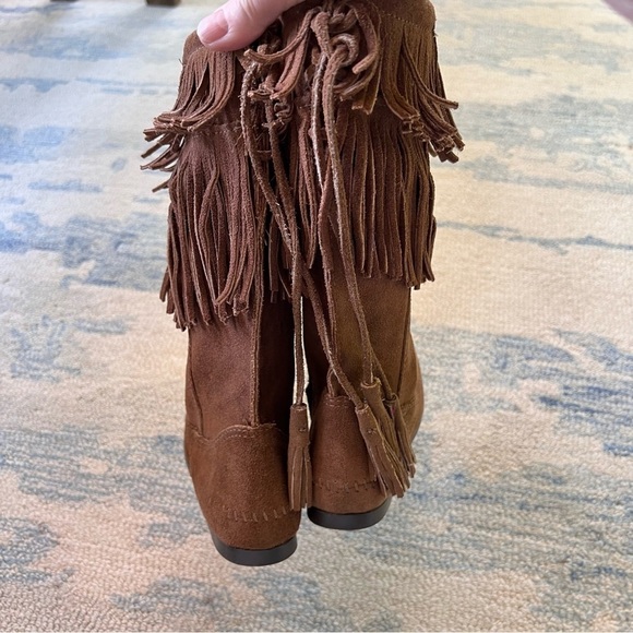 MINNETONKA FRINGE BOOTS ADJUSTABLE LACES ZIPPER BROWN SIZE 7 HANDMADE - Picture 3 of 10